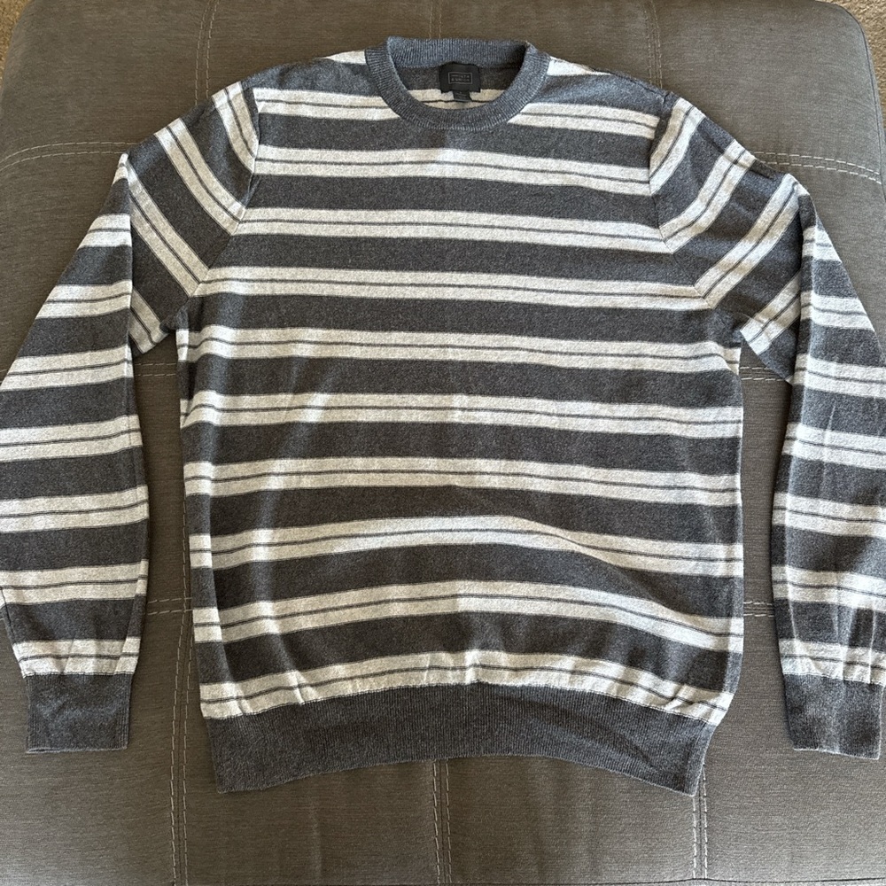 14th & Union Charcoal and Light Gray Striped Crewneck Sweater. L